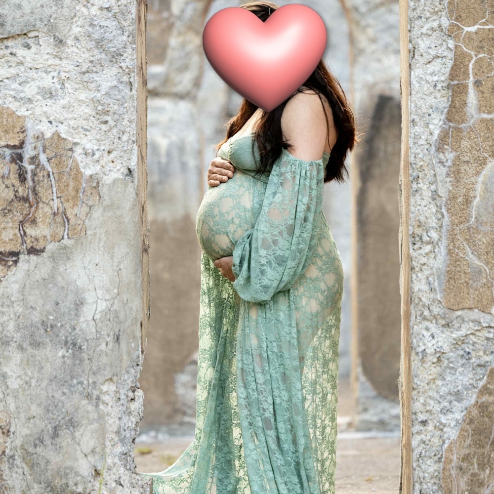 Elegant Lace Maternity Gown in Sage Green - Picture 3 of 5